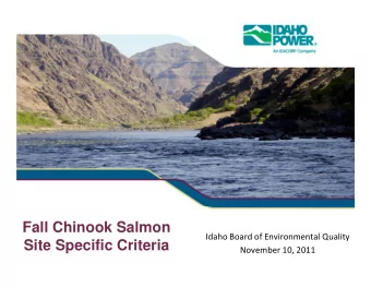 Fall Chinook Salmon Idaho Board of Environmental Quality  Site Specific Criteria November 10, 2011