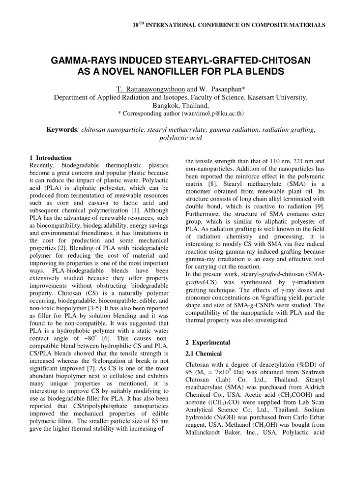 gamma rays induced stearyl grafted chitosan