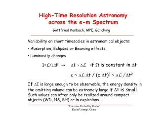 High-Time Resolution Astronomy  across the e-m Spectrum  Gottfried Kanbach, MPE, Garching