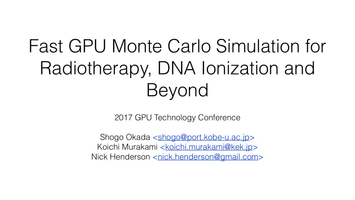 fast gpu monte carlo simulation for radiotherapy dna