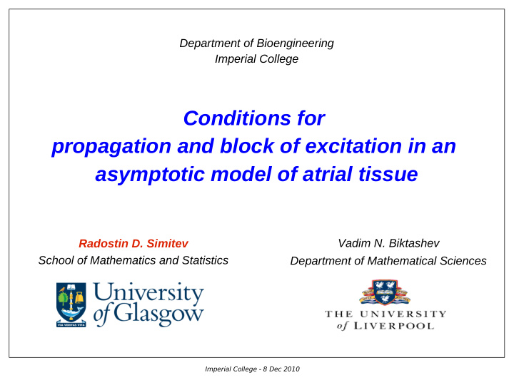 conditions for propagation and block of excitation in an