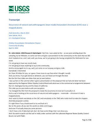 Transcript  Occurrence of natural and anthropogenic (man-made) hexavalent chromium (CrIV) near a