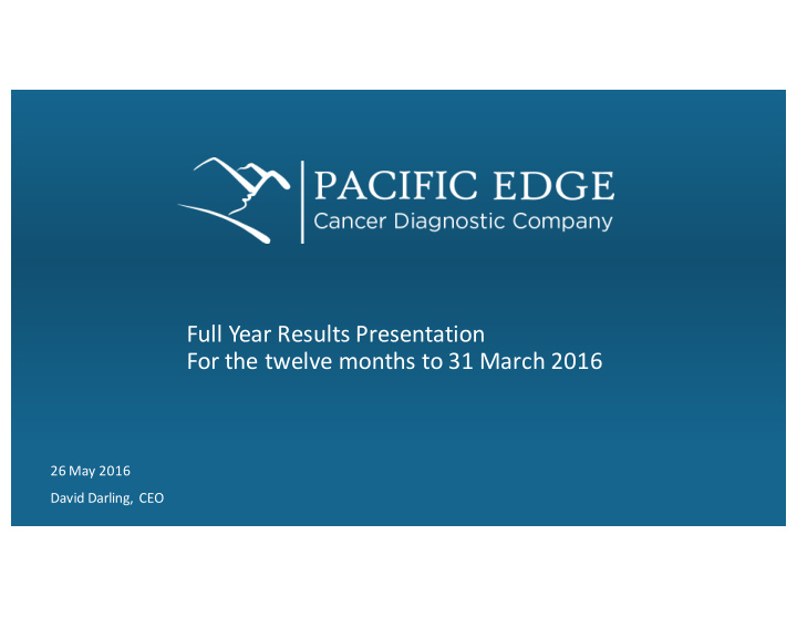 full year results presentation for the twelve months to