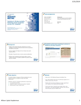 5/31/2019  Acknowledgements  1  2  Study co-investigators  Funding source  Jessica Lavery, MS