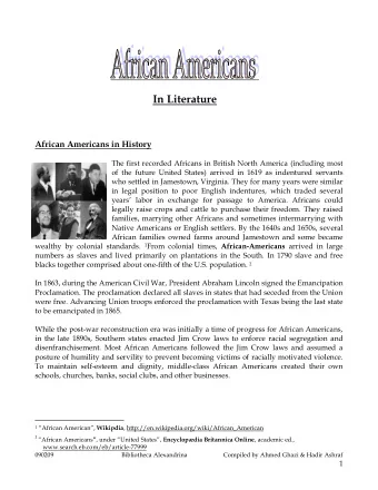 In Literature  African Americans in History  The first recorded Africans in British North America