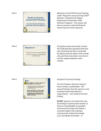 Welcome to the CACFP Annual Training  called Recipe for Success during CACFP  Recipe for Success