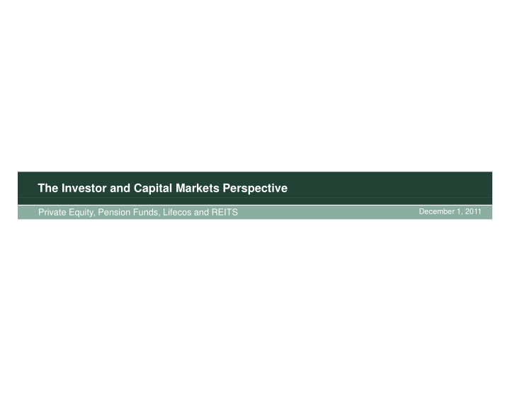 the investor and capital markets perspective