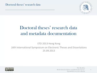 Doctoral theses research data  and metadata documentation  ETD 2013 Hong Kong  16th