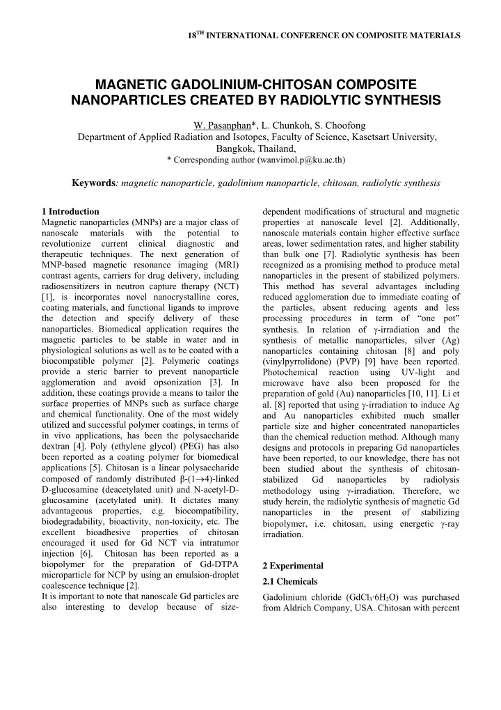 magnetic gadolinium chitosan composite nanoparticles