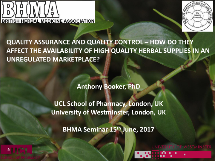 anthony booker phd ucl school of pharmacy london uk
