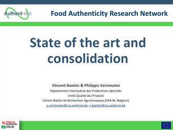 State of the art and  consolidation  Vincent Baeten &amp; Philippe Vermeulen  Dpartement