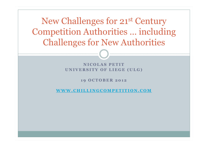 new challenges for 21 st century competition authorities