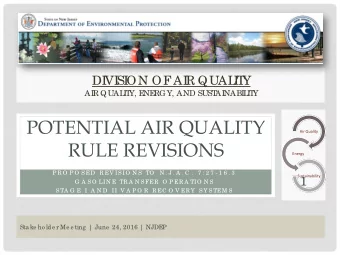 POTENTIAL AIR QUALITY  Air Quality  RULE REVISIONS  Energy  P R O P O SED  R EV ISIO N S TO  N . J