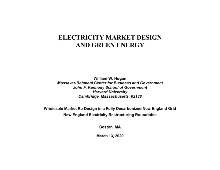 electricity market design and green energy