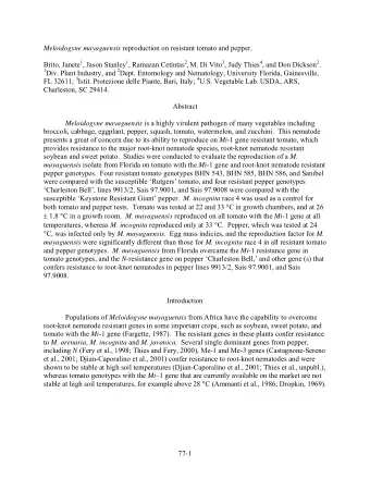 Meloidogyne mayaguensis reproduction on resistant tomato and pepper. Brito, Janete 1 , Jason