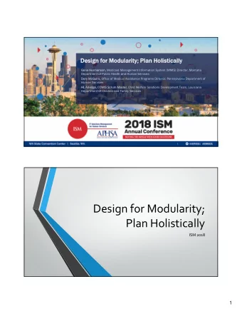 Design for Modularity; Plan Holistically ISM 2018  1 Welcome  Welcome  Housekeeping