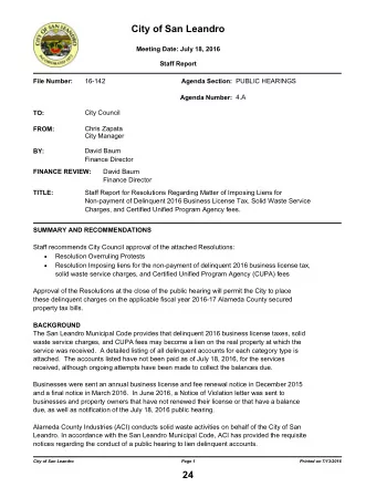 City of San Leandro  Meeting Date: July 18, 2016  Staff Report  16-142  PUBLIC HEARINGS  File