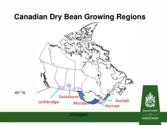 Canadian Dry Bean Growing Regions 49 O N  Saskatoon  Guelph  Lethbridge  Morden  Harrow  SOYBEANS!