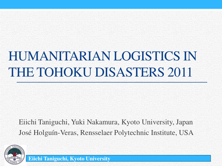 humanitarian logistics in the tohoku disasters 2011