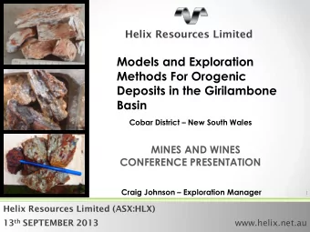 Deposits in the Girilambone  Basin Cobar District  New South Wales  MINES AND WINES  CONFERENCE
