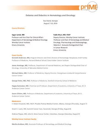 Debates and Didactics in Hematology and Oncology  Sea Island, Georgia August 7-10, 2014  Course