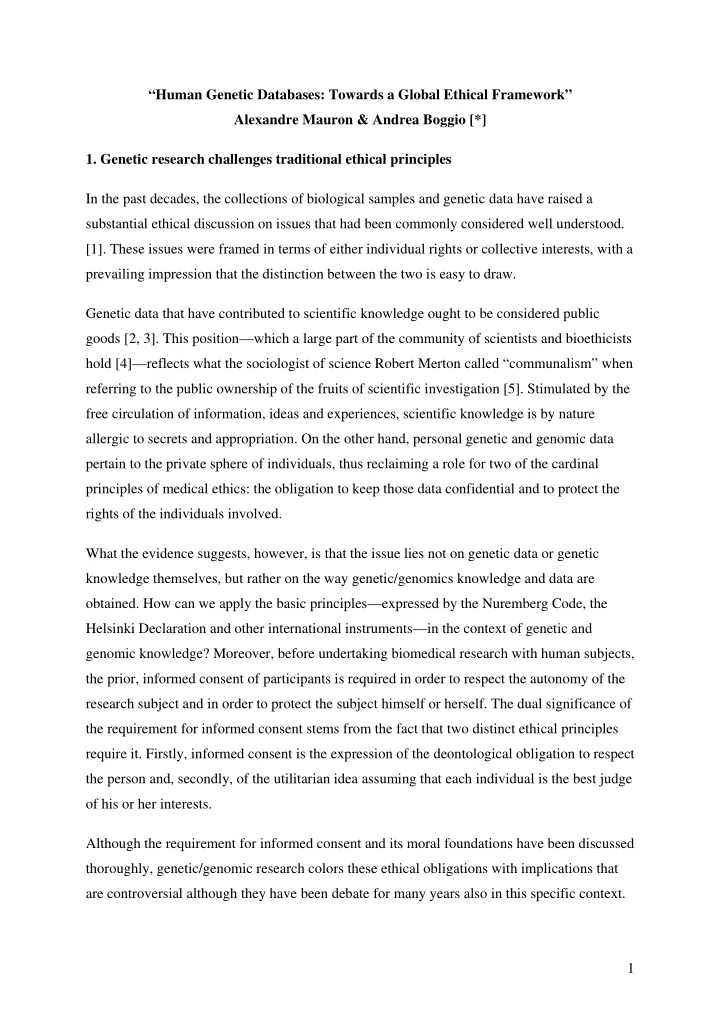 human genetic databases towards a global ethical