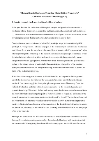 Human Genetic Databases: Towards a Global Ethical Framework  Alexandre Mauron &amp; Andrea