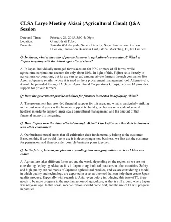 CLSA Large Meeting Akisai (Agricultural Cloud) Q&amp;A  Session  Date and Time:  February 26, 2015,