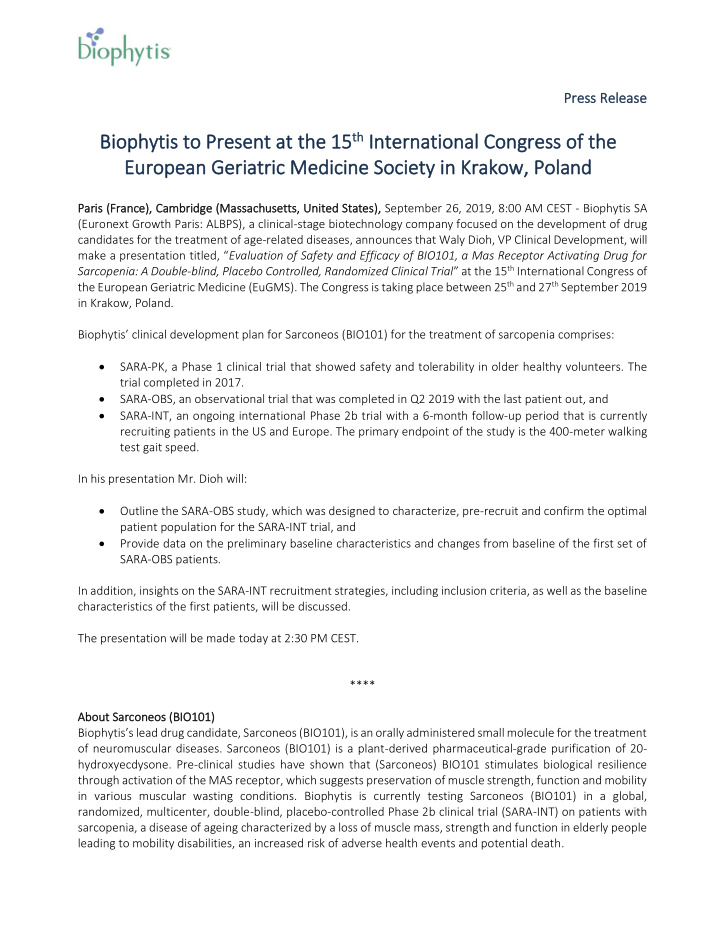 th in biophy iophytis is to to presen present at t at the