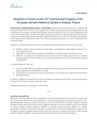 th In  Biophy  iophytis  is to  to Presen  Present at  t at the  the 15  Interna  ernati  tional