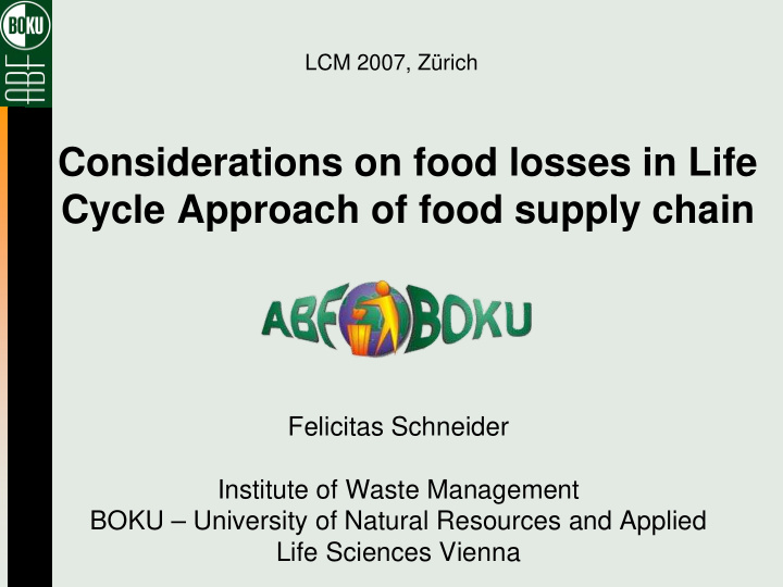 considerations on food losses in life cycle approach of