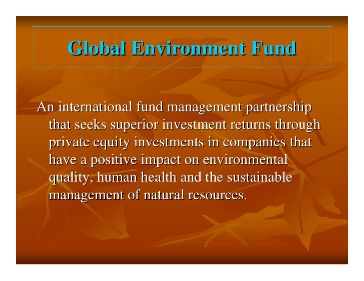 global environment fund global environment fund