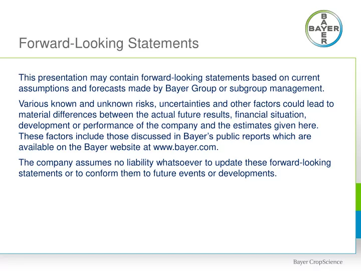 forward looking statements