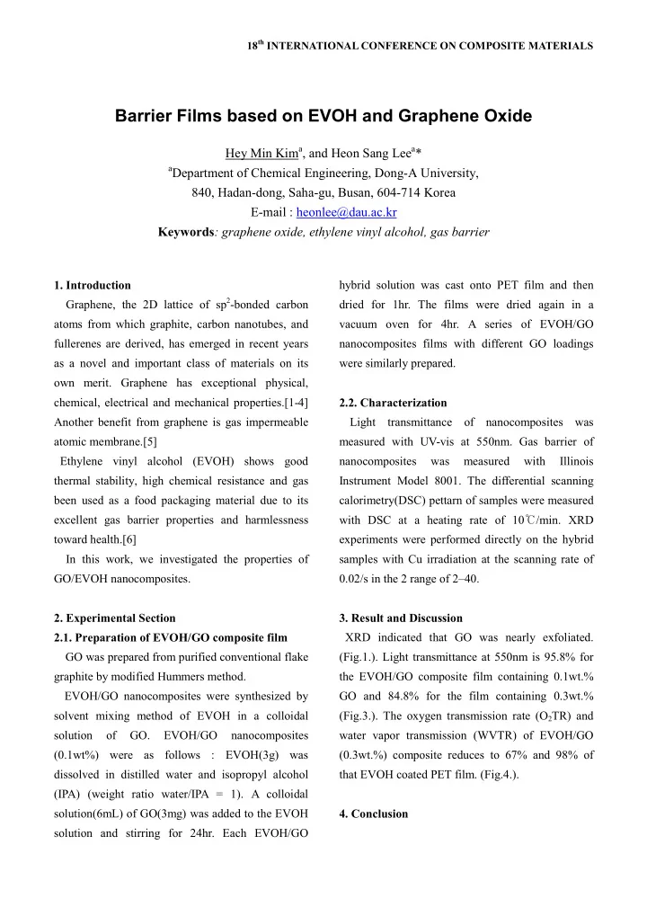 barrier films based on evoh and graphene oxide