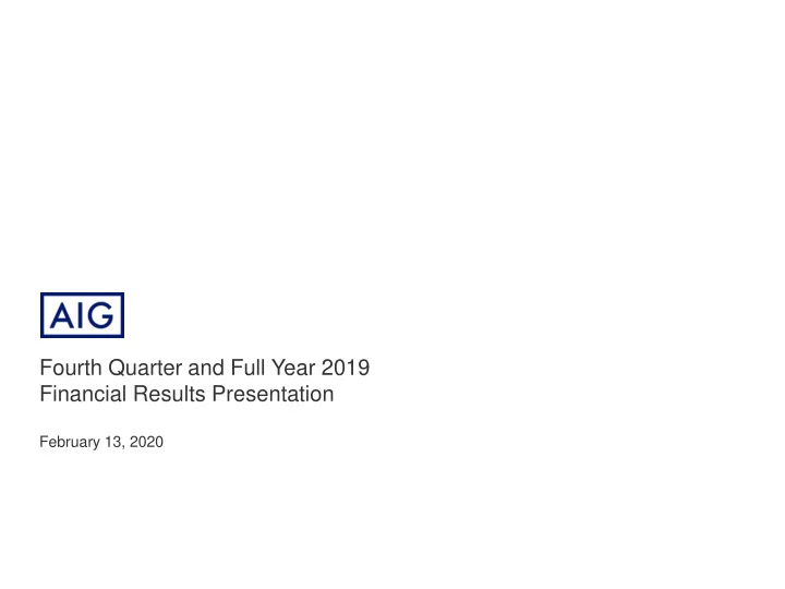 fourth quarter and full year 2019 financial results