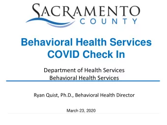 Behavioral Health Services  COVID Check In  Department of Health Services  Behavioral Health