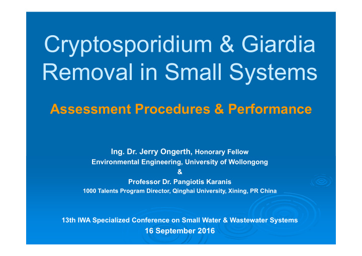 cryptosporidium amp giardia removal in small systems