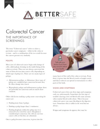 BETTER SAFE  WELCOAS ONLINE BULLETIN FOR YOUR FA MILYS SAFET Y  Colorectal Cancer  THE