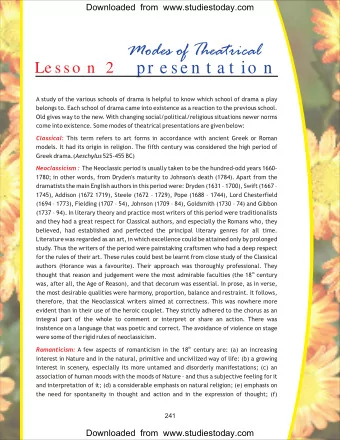 Modes of Theatrical  Modes of Theatrical  pr e se n t a t io n  Le ss o n  2  A study of the