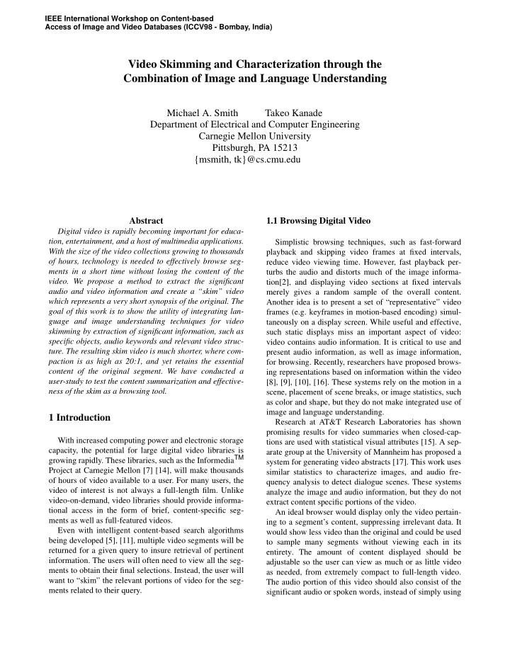 video skimming and characterization through the