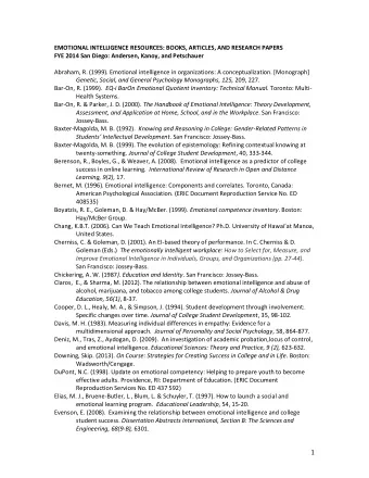 1 Feldmann, M., Aper, J.P. Meredith, S.T. (2011). Co-curricular assessment scale development. The