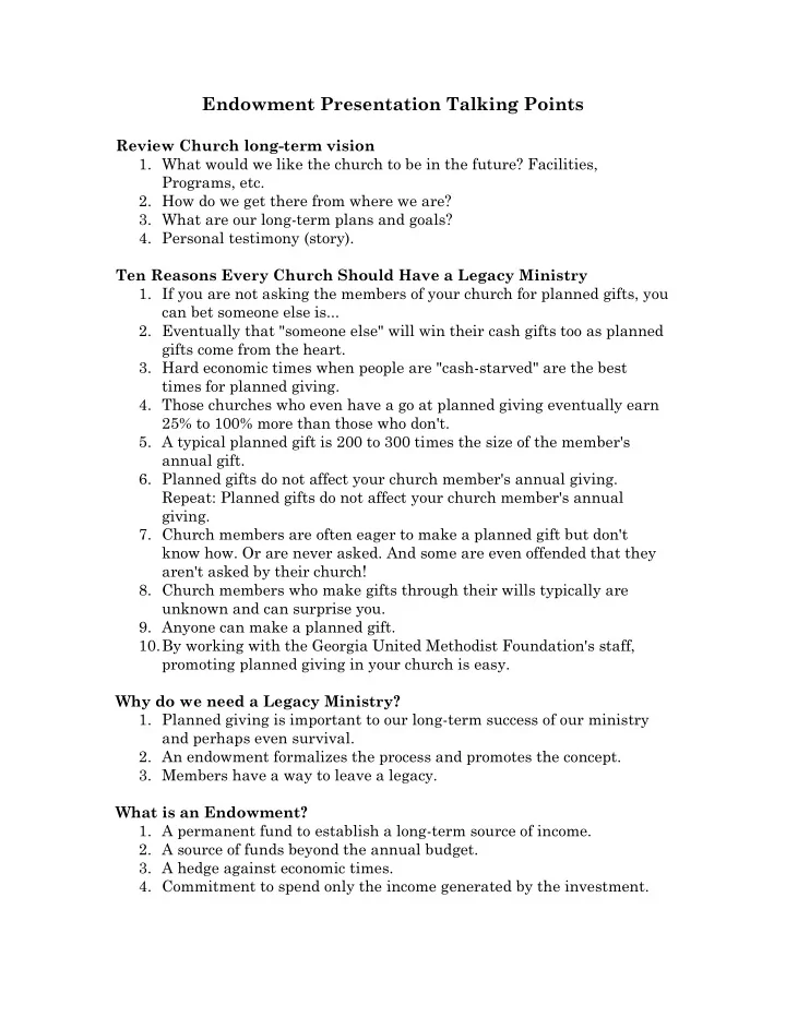 endowment presentation talking points