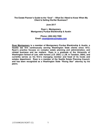 The Estate Planner  s Guide to the Deal  What Do I Need to Know When My  Client Is