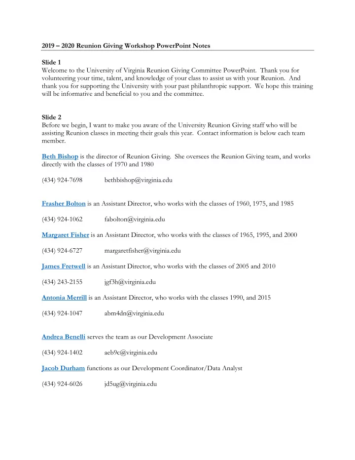 2019 2020 reunion giving workshop powerpoint notes slide