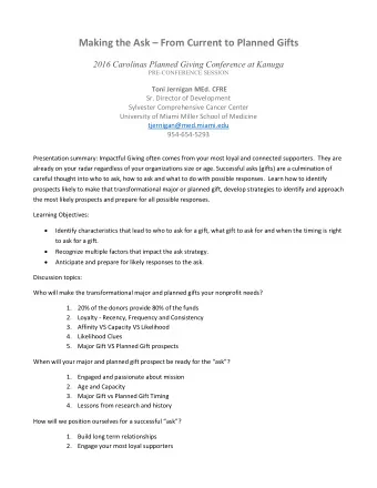 Making the Ask  From Current to Planned Gifts  2016 Carolinas Planned Giving Conference at