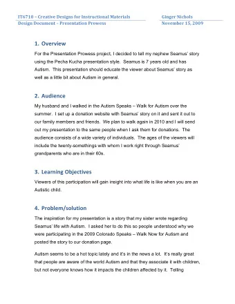 1. Overview    For the Presentation Prowess project, I decided to tell my nephew Seamus story