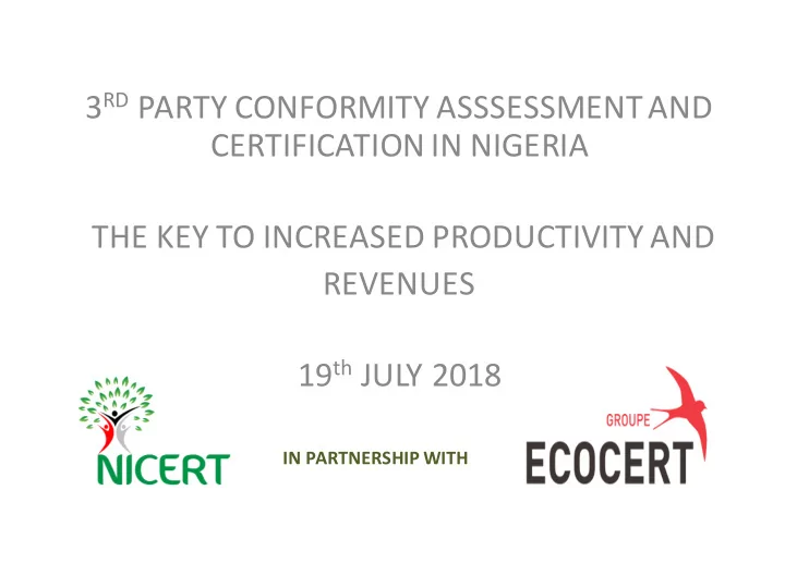 3 rd party conformity asssessment and certification in