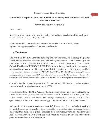 Members Annual General Meeting  1  Presentation of Report on 2018 CAPP Foundation activity by the