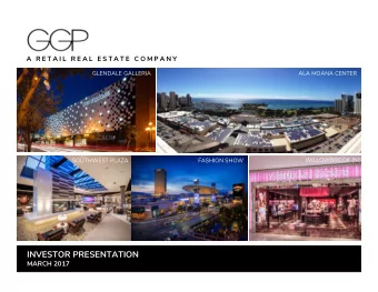 INVESTOR PRESENTATION  MARCH 2017  OVERVIEW  MISSION STATEMENT S&amp;P 500 REAL ESTATE INVESTMENT