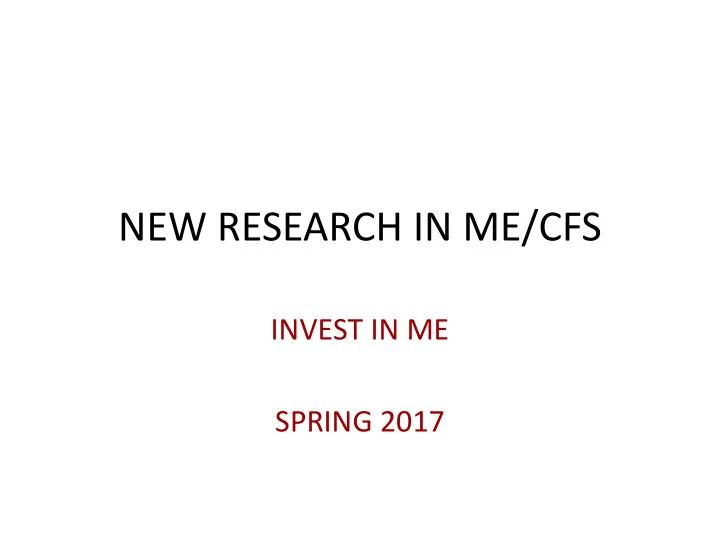 new research in me cfs